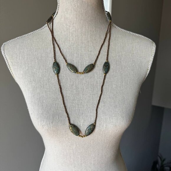Fashion Jewelry Extra Long Necklace with Gold Beading - Picture 1 of 5
